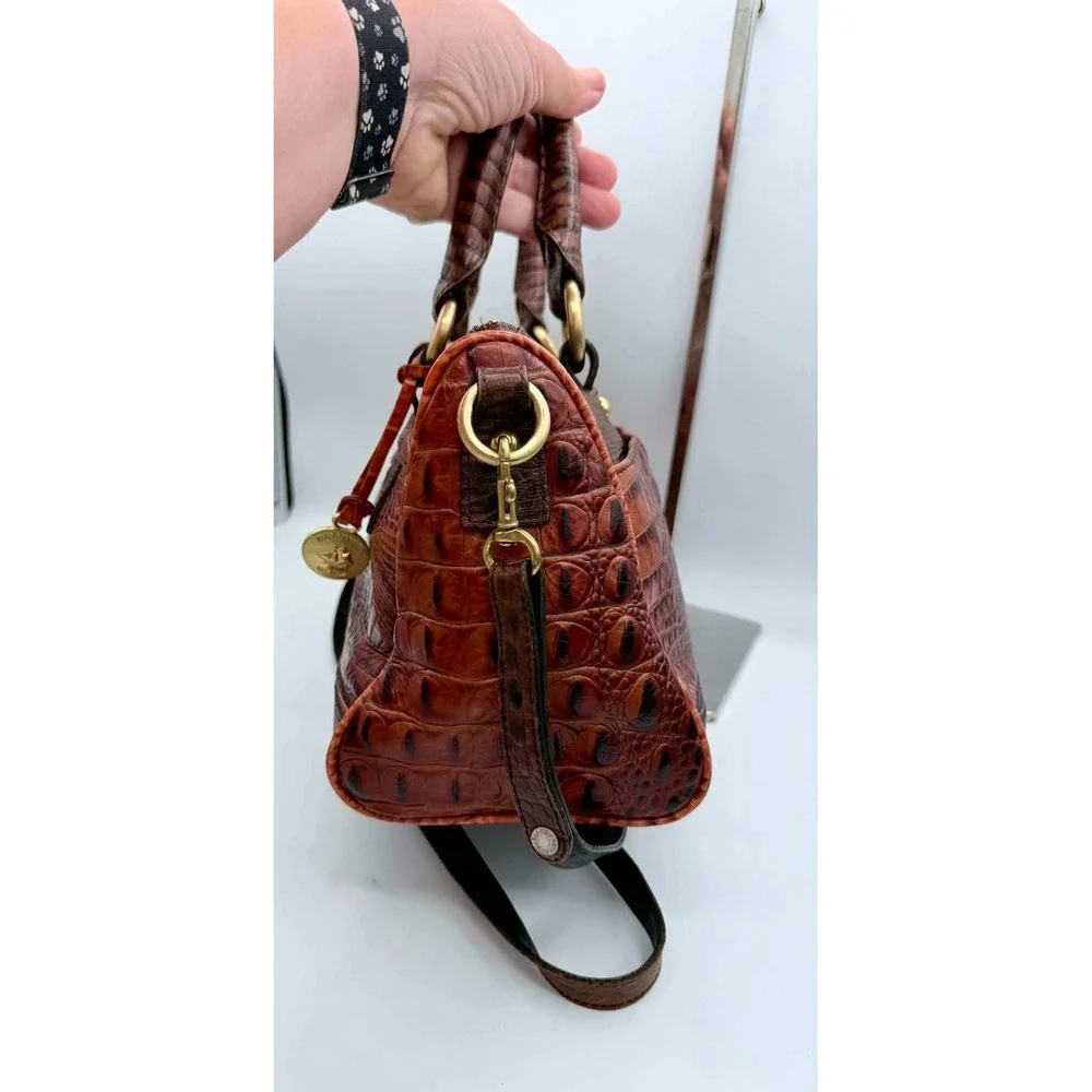 Brahmin Anna Satchel Embossed Leather Satchel Crossbody Bag Tassel Gold Hardware